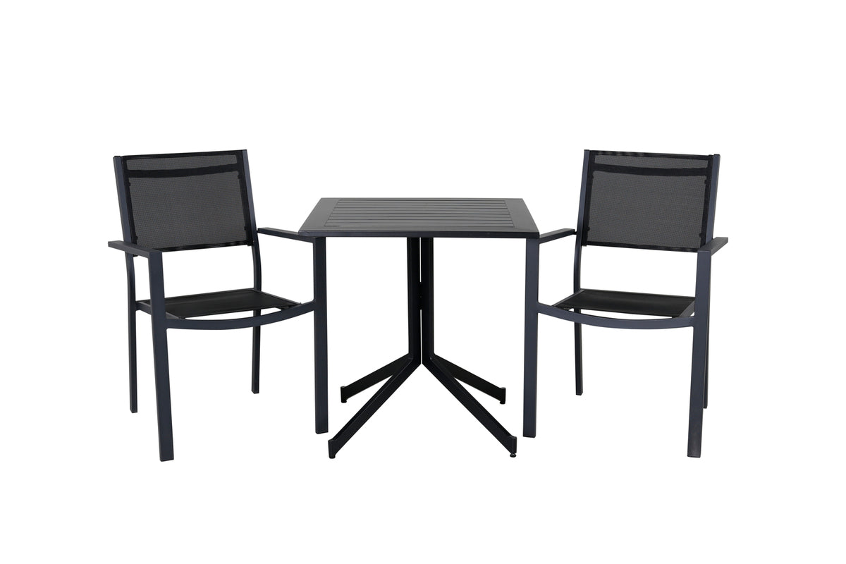 Cafe Table 72 x 70 x 70 Black + Dining Chairs Black