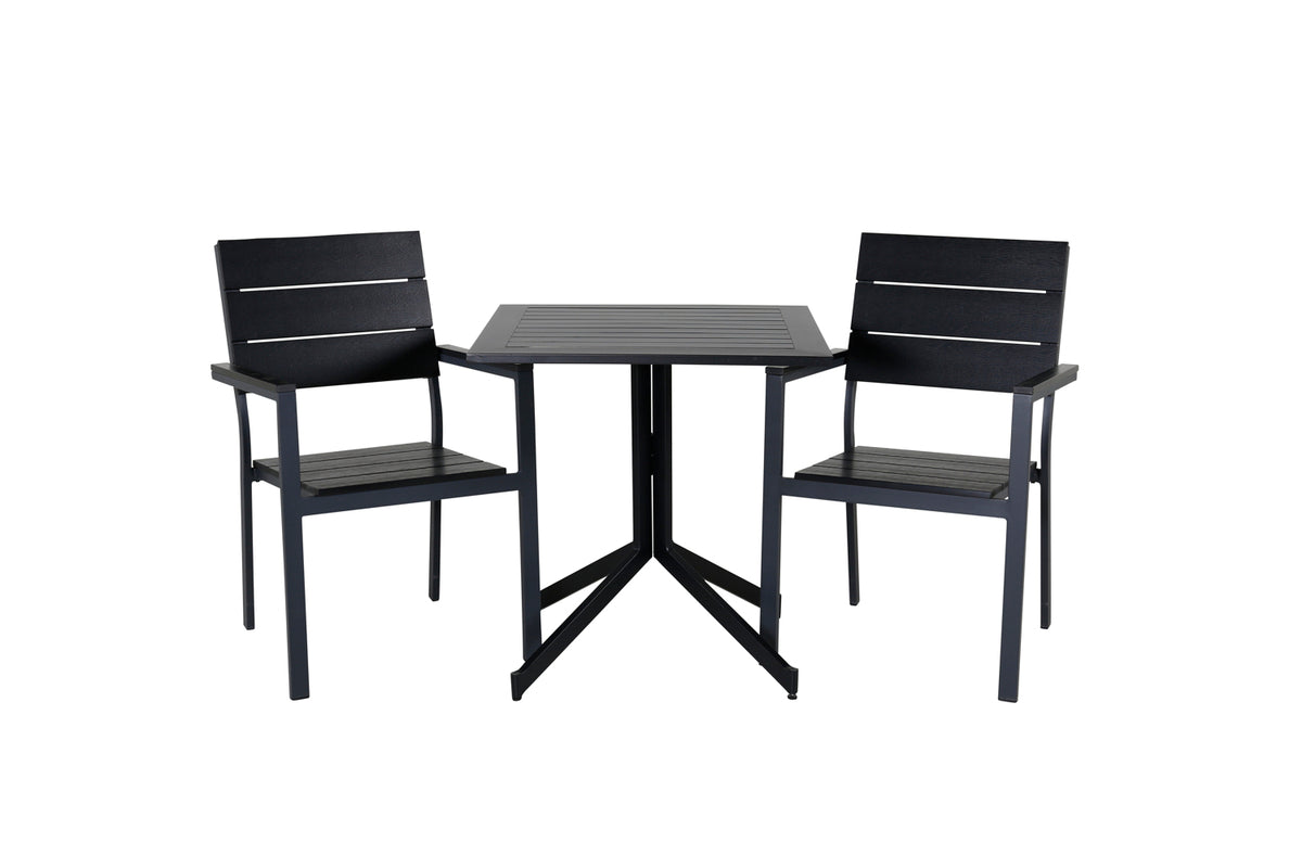 Cafe table 72 x 70 x 70 Black + Dining chairs 2-pack Black