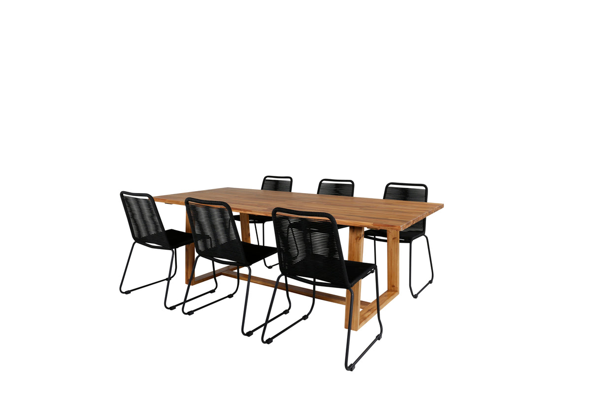 Rectangular Dining Table 75 x 220 x 100 Nature + Dining Chairs 2-pack Black