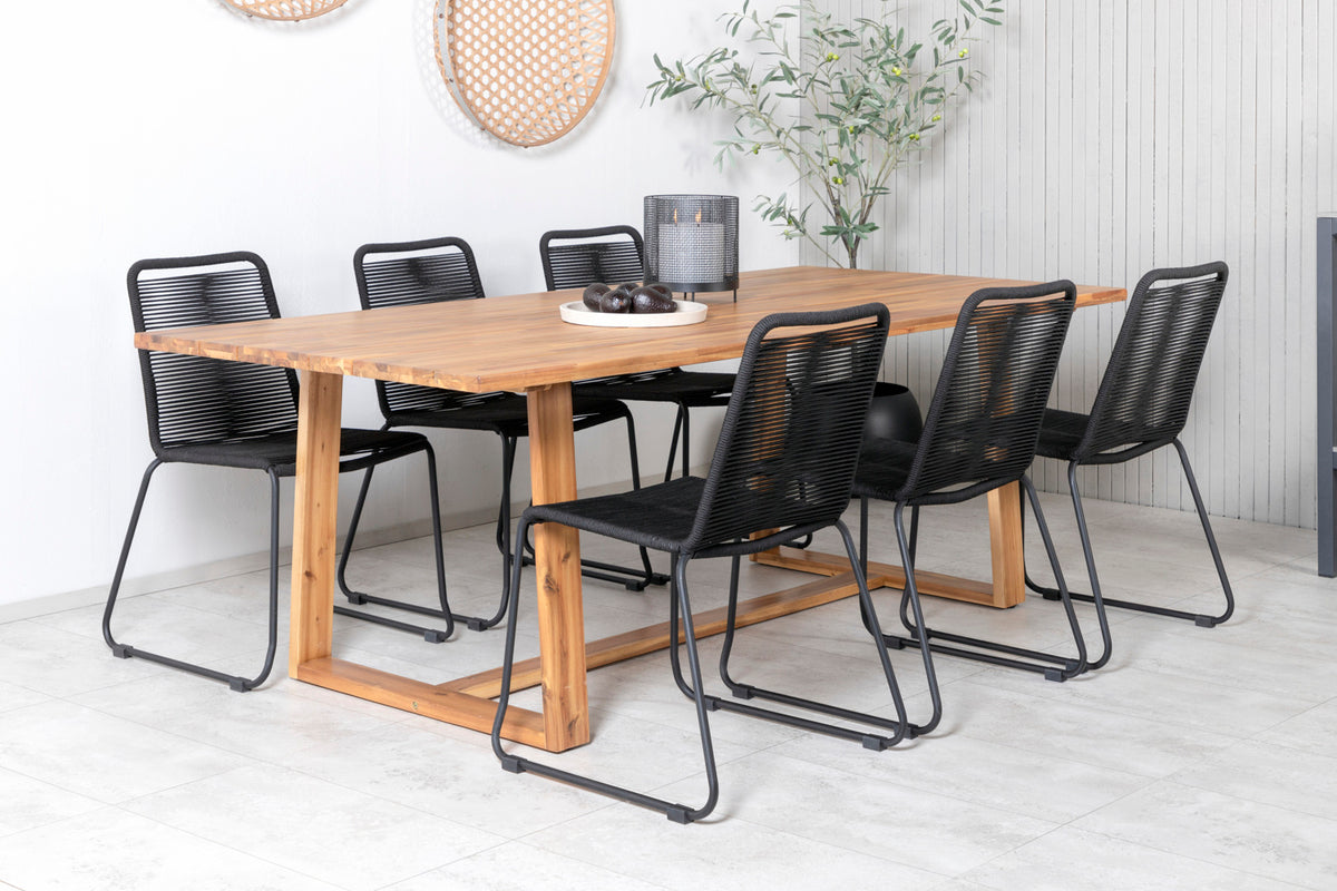 Rectangular Dining Table 75 x 220 x 100 Nature + Dining Chairs 2-pack Black