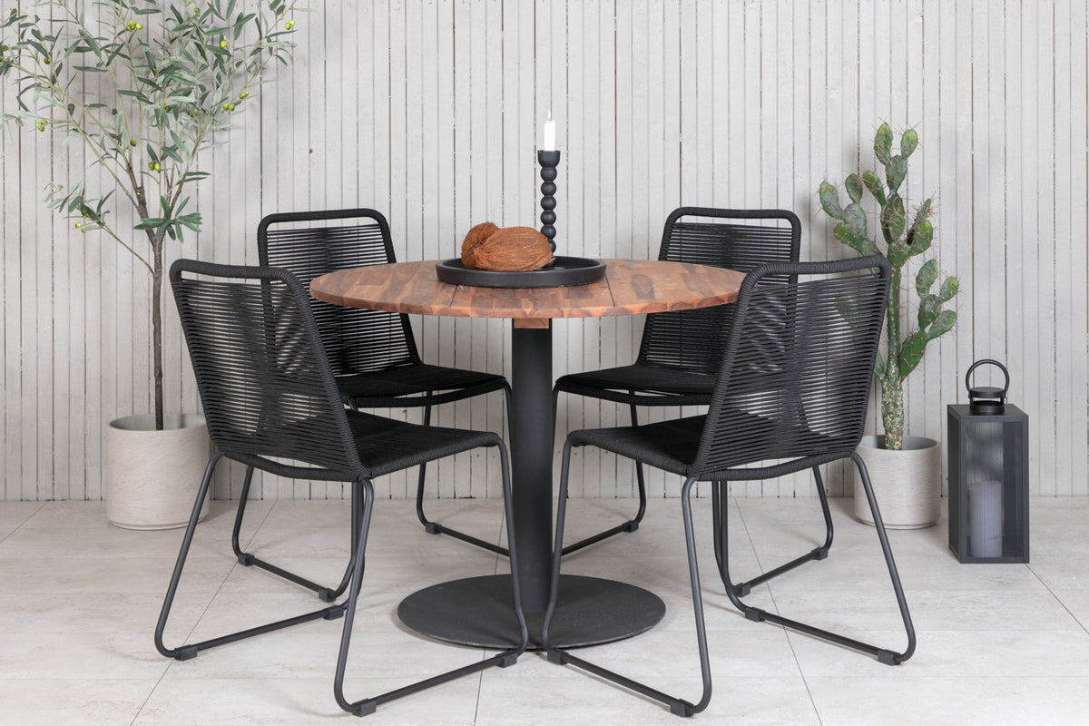 Round Dining Table ø100 Nature + Dining Chairs 2-pack Black