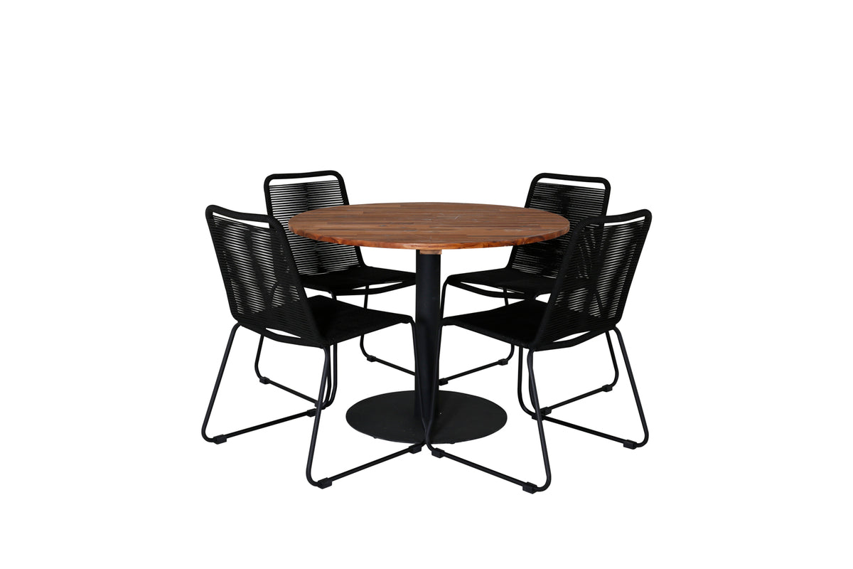 Round Dining Table ø100 Nature + Dining Chairs 2-pack Black