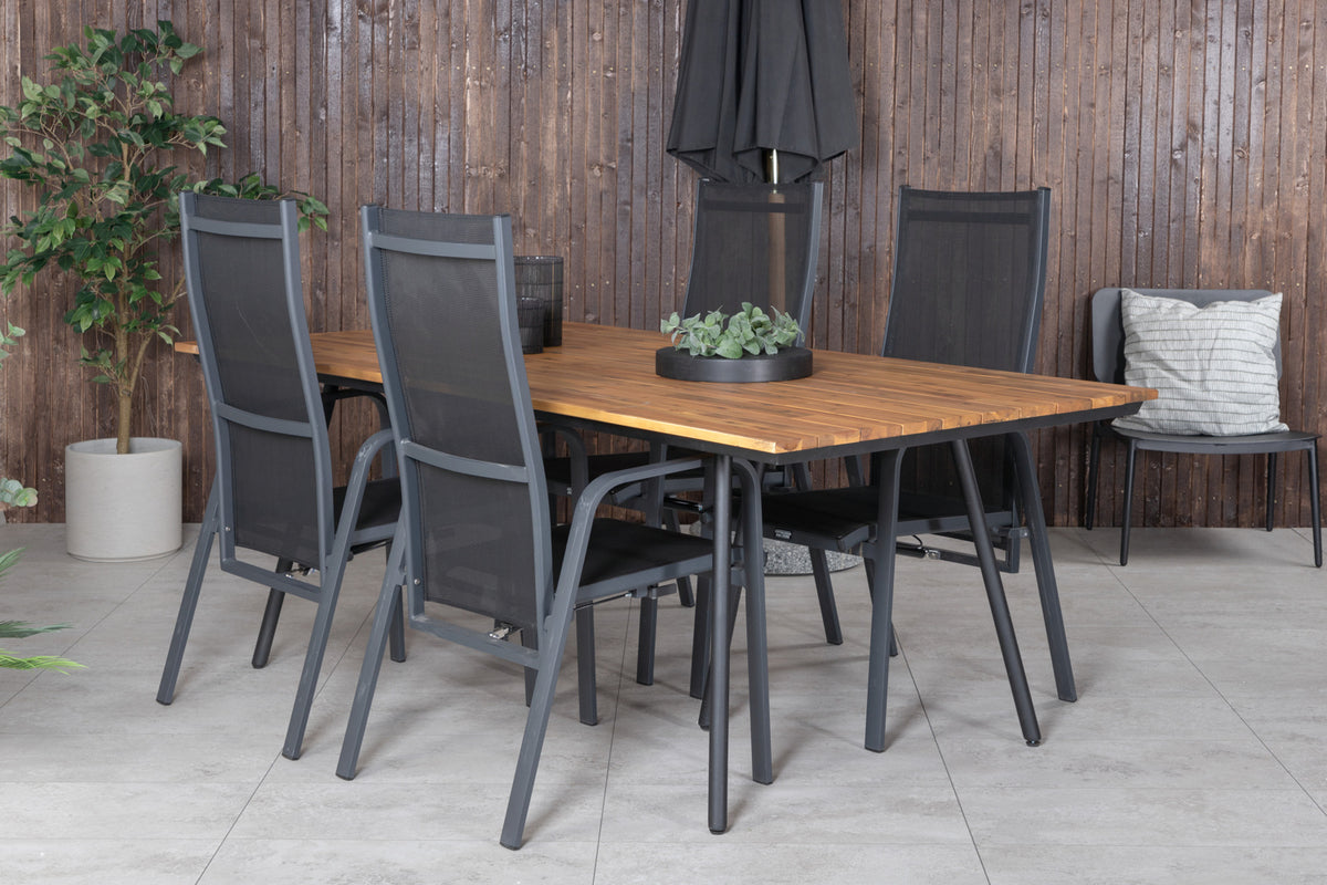Rectangular Dining Table 74 x 200 x 100 Nature + Recliner Chairs 2-pack Black