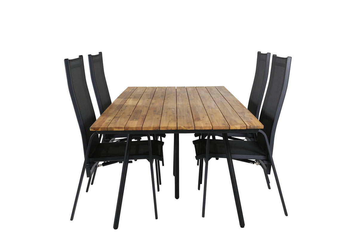 Rectangular Dining Table 74 x 200 x 100 Nature + Recliner Chairs 2-pack Black