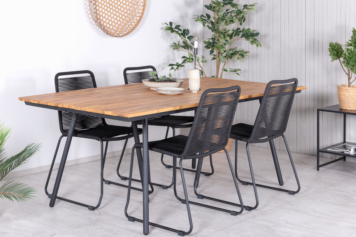 Rectangular Dining Table 74 x 200 x 100 Nature + Dining Chairs 2-pack Black