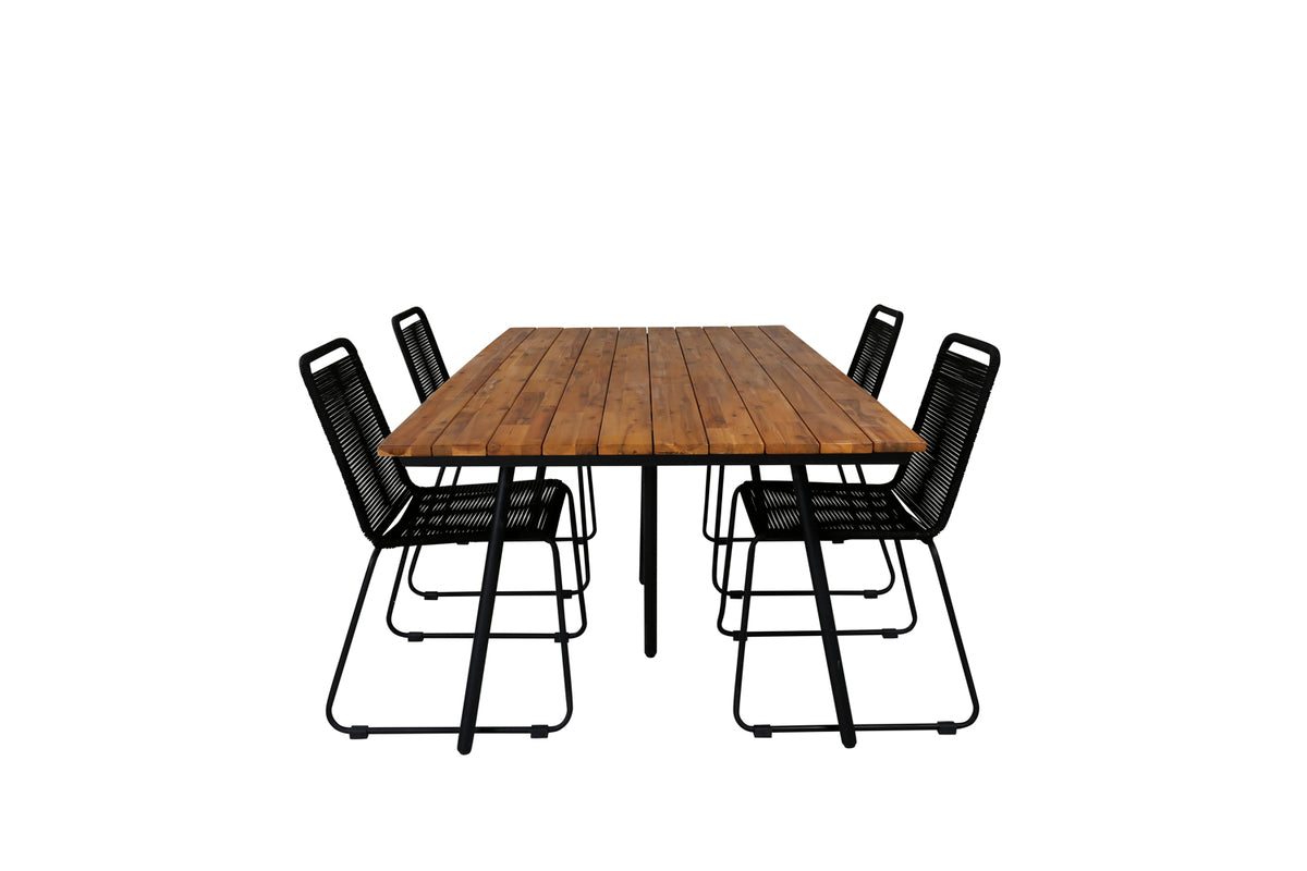 Rectangular Dining Table 74 x 200 x 100 Nature + Dining Chairs 2-pack Black