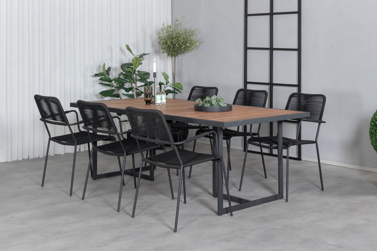 Rectangular Dining Table 75 x 200 x 100 Nature + Dining Chairs 2-pack Black