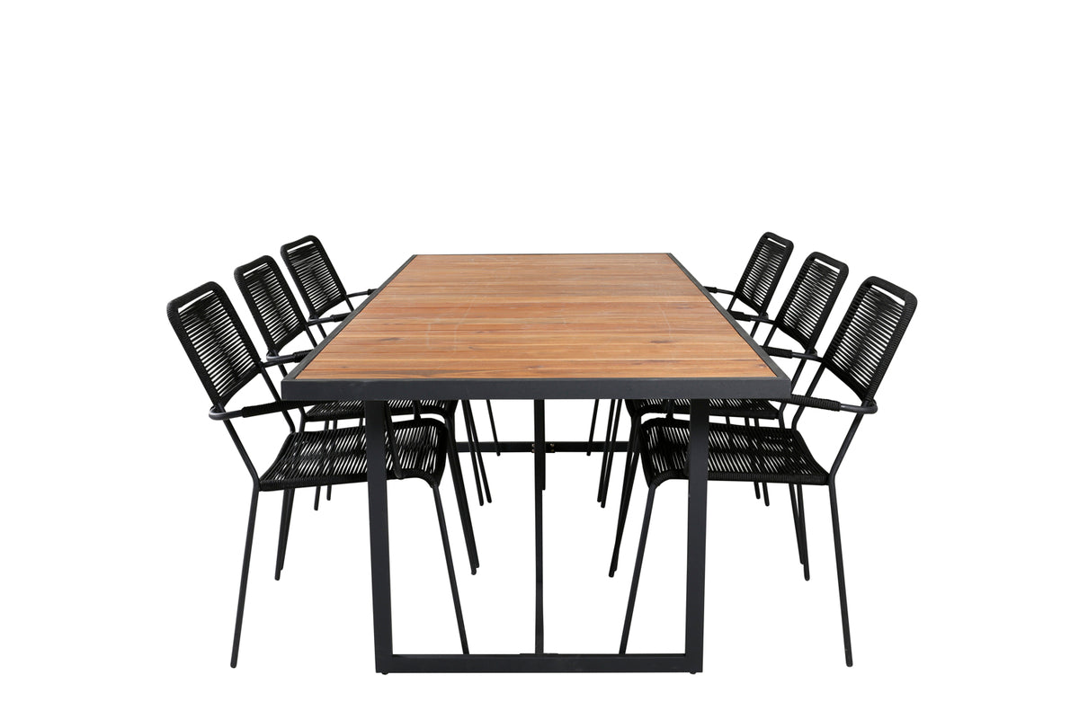 Rectangular Dining Table 75 x 200 x 100 Nature + Dining Chairs 2-pack Black