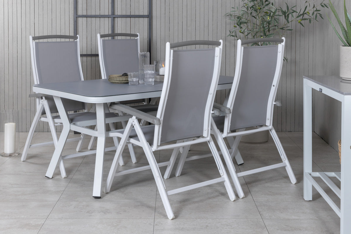 Rectangular Dining Table 74 x 160 x 90 Grey + Position Chairs 2-pack White