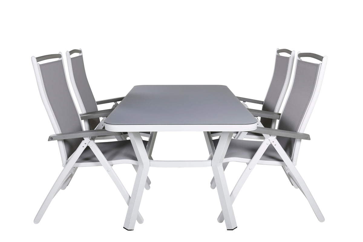 Rectangular Dining Table 74 x 160 x 90 Grey + Position Chairs 2-pack White