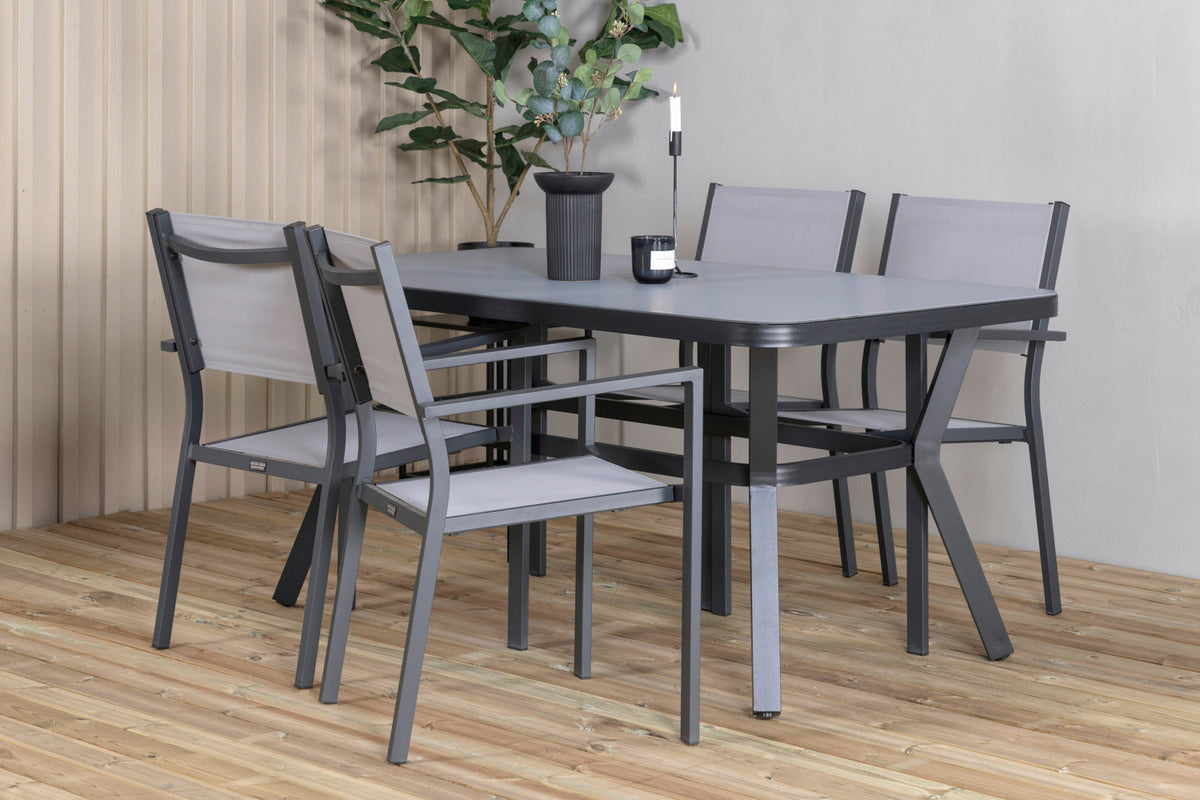 Rectangular Dining Table 74 x 160 x 90 Black + Dining Chairs