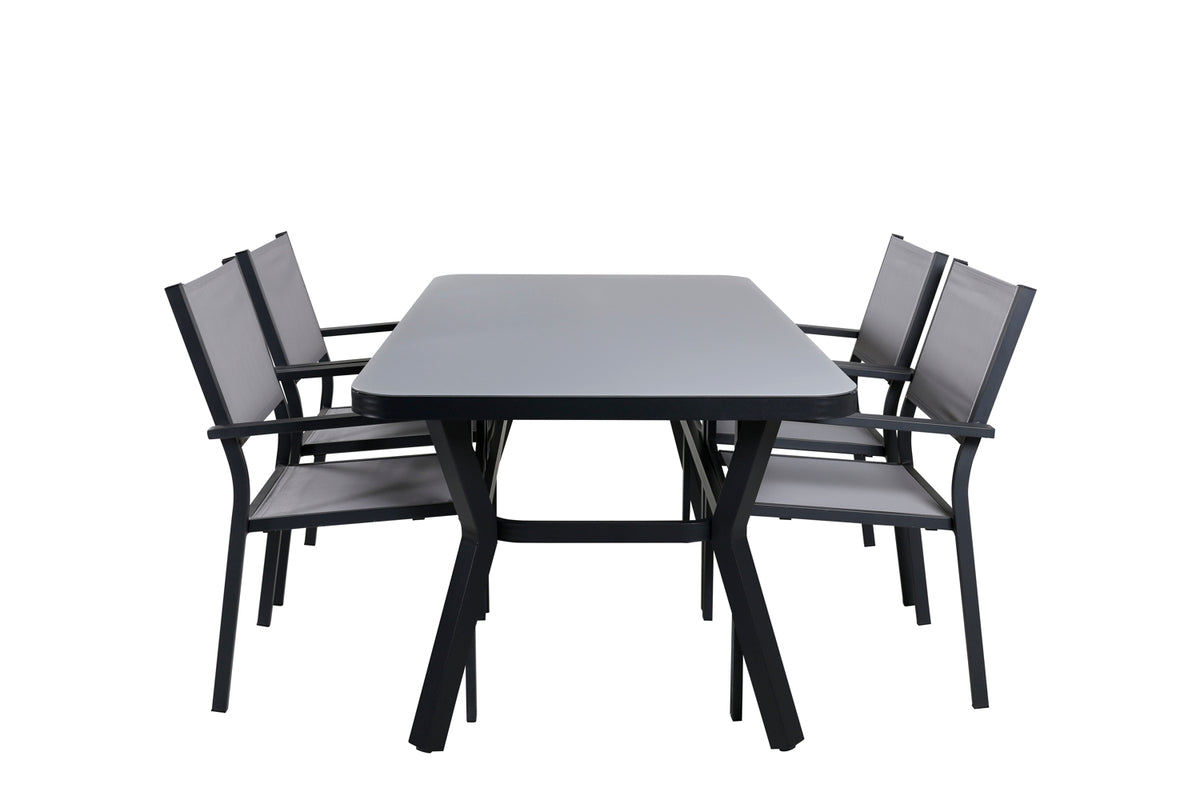 Rectangular Dining Table 74 x 160 x 90 Black + Dining Chairs