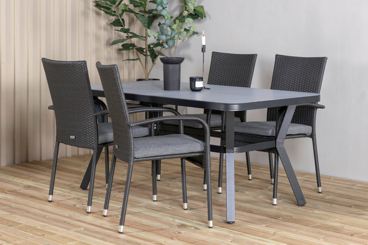 Rectangular Dining Table 74 x 160 x 90 Black + Dining Chairs 2-pack Black