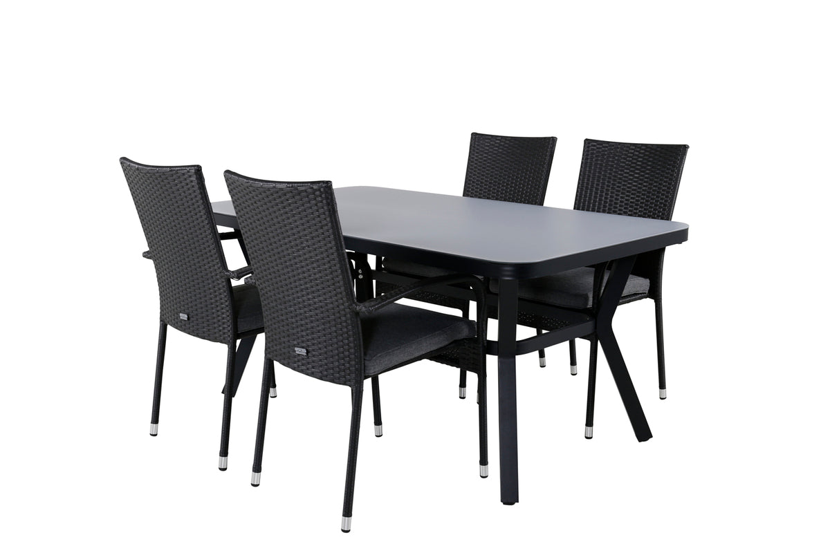 Rectangular Dining Table 74 x 160 x 90 Black + Dining Chairs 2-pack Black