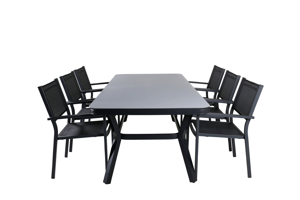 Rectangular Dining Table 74 x 200 x 100 Black + Dining Chairs Black
