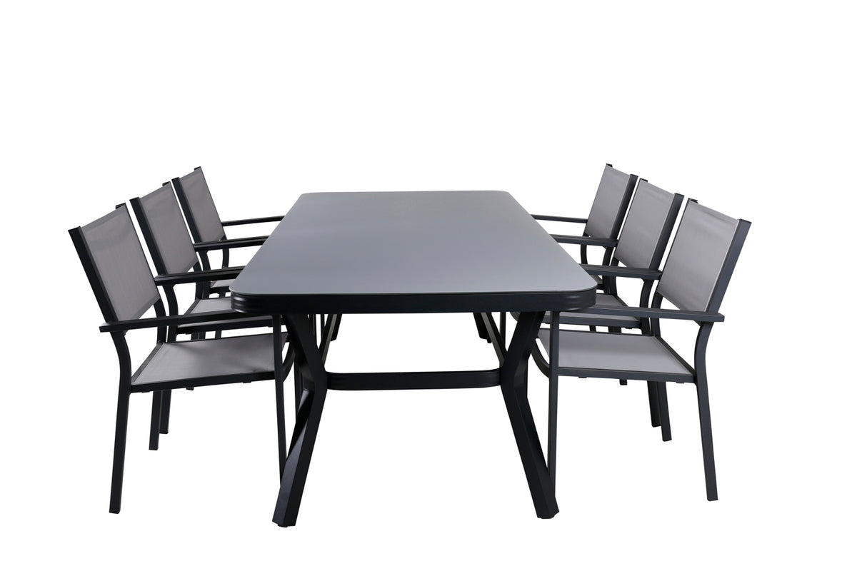 Rectangular Dining Table 74 x 200 x 100 Black + Dining Chairs