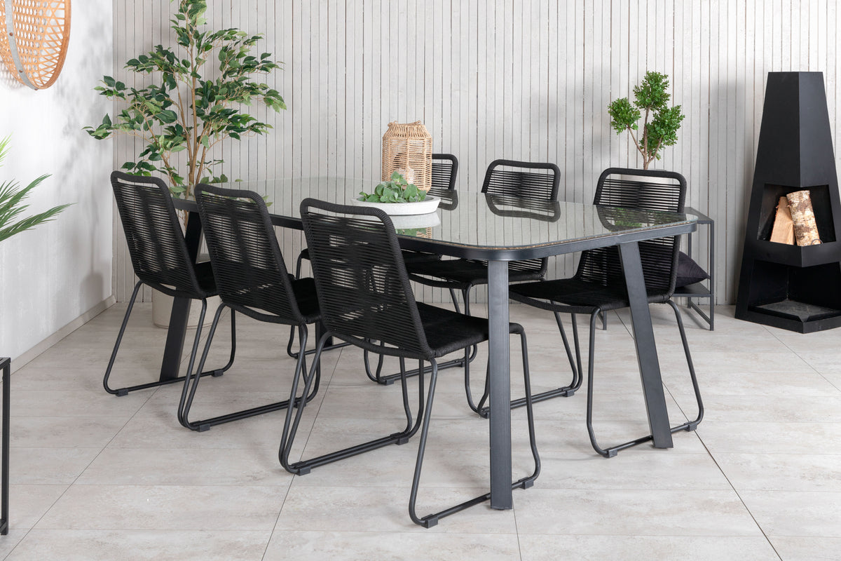 Rectangular Dining Table 74 x 200 x 100 Black + Dining Chairs 2-pack Black