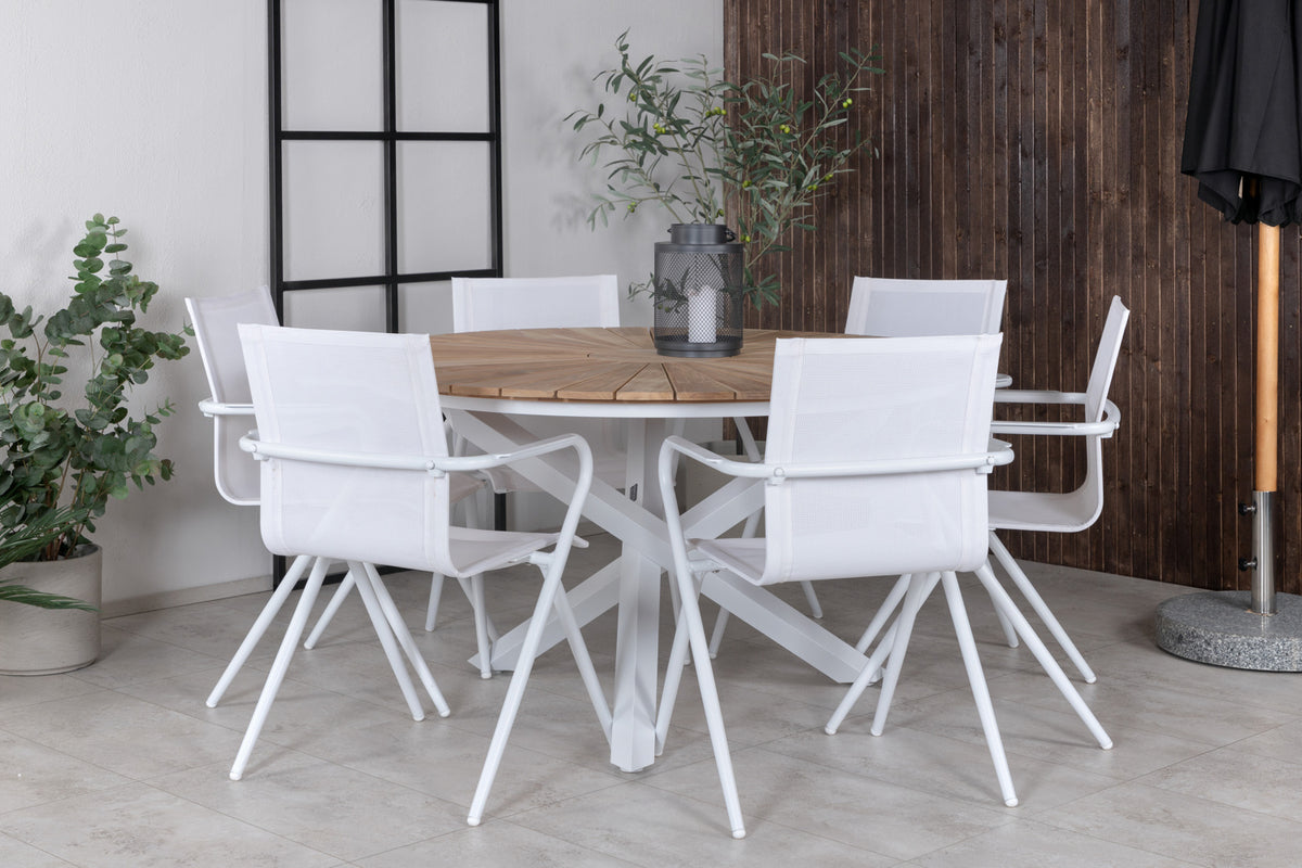 Dining Chairs 6-pack White + Round Dining Table ø140 Nature