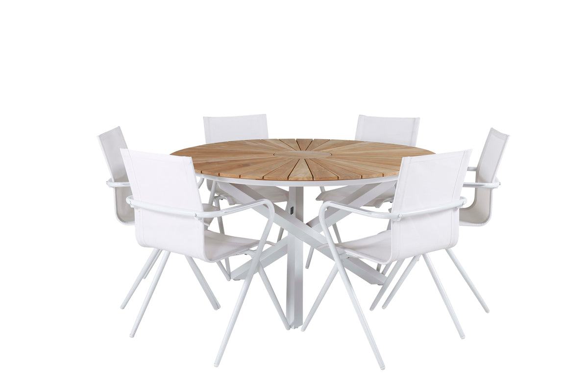 Dining Chairs 6-pack White + Round Dining Table ø140 Nature