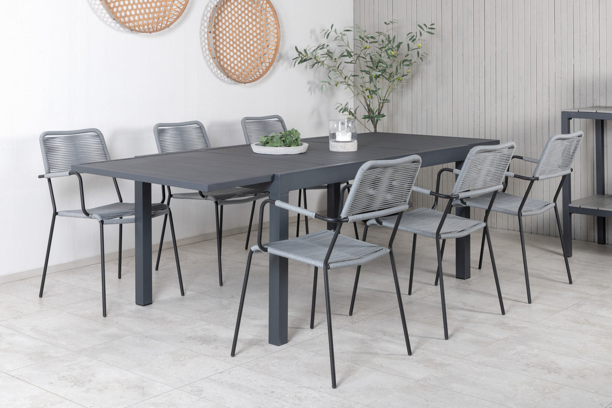 Rectangular Dining Table 75 x 160 x 100 Black + Dining Chairs 2-pack Grey
