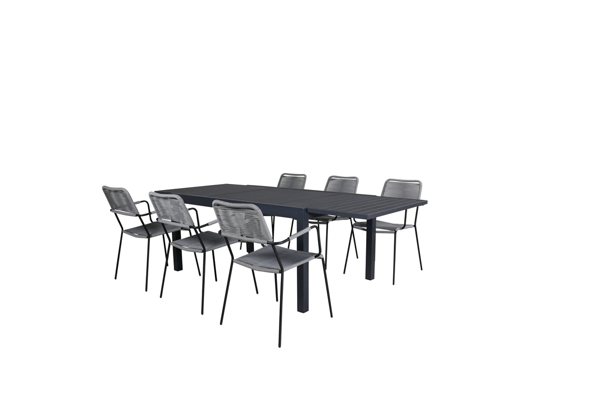 Rectangular Dining Table 75 x 160 x 100 Black + Dining Chairs 2-pack Grey