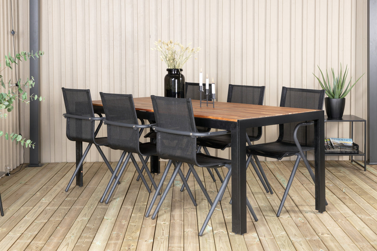 Dining Chairs 6-pack Black + Rectangular Dining Table 75 x 205 x 90 Nature