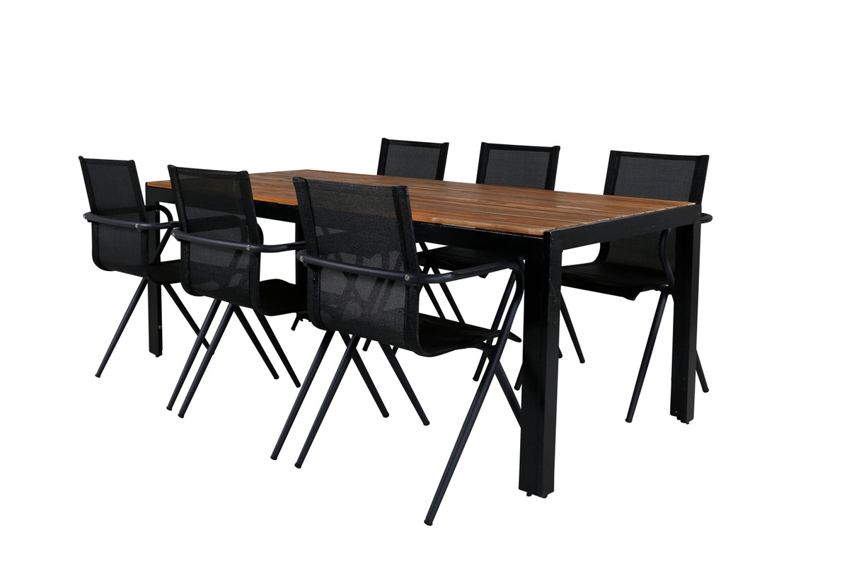 Dining Chairs 6-pack Black + Rectangular Dining Table 75 x 205 x 90 Nature