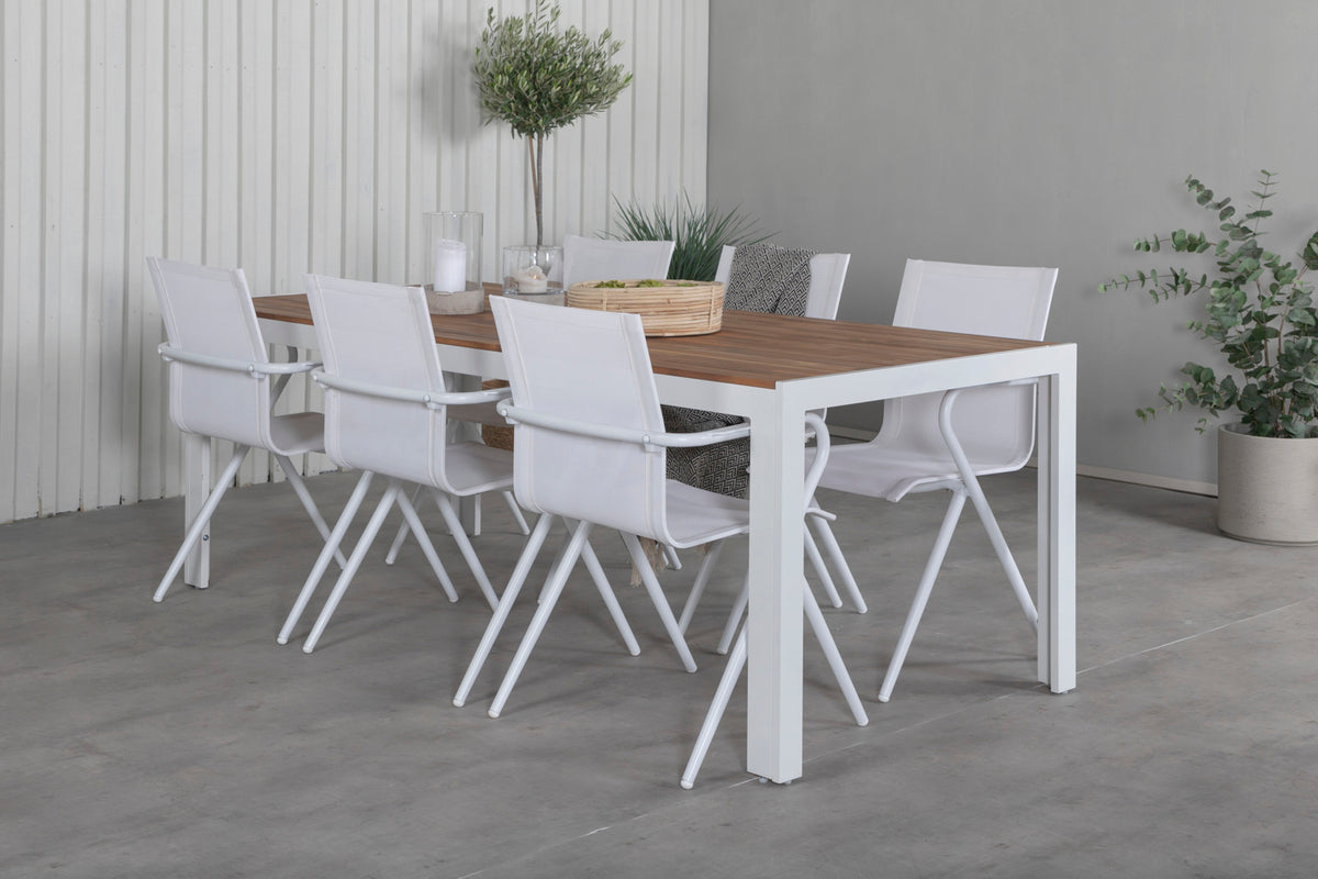 Dining Chairs 6-pack White + Rectangular Dining Table 76 x 200 x 100 Nature