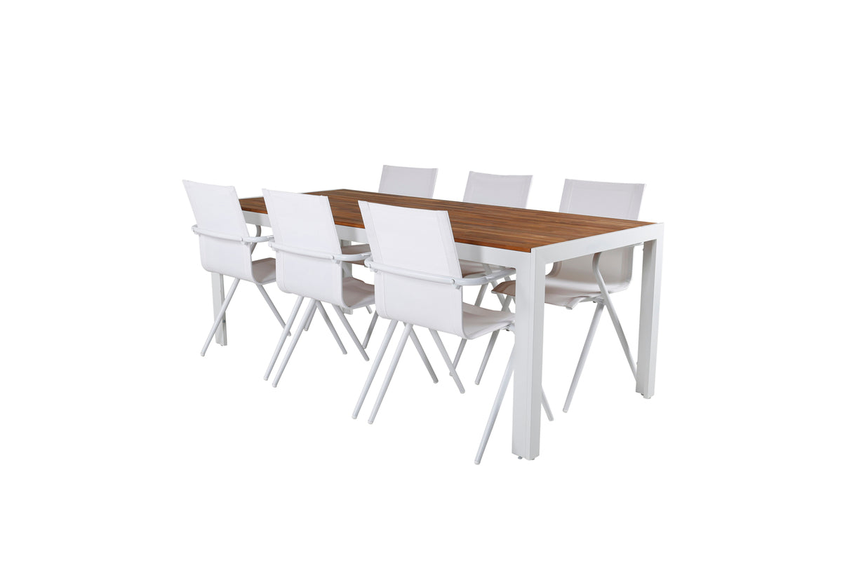 Dining Chairs 6-pack White + Rectangular Dining Table 76 x 200 x 100 Nature