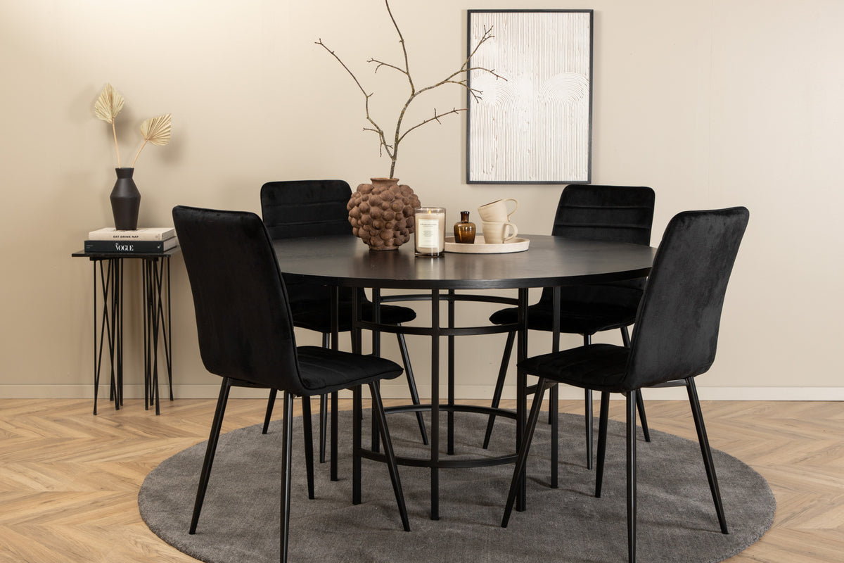 Runda Matbord ø140 Svart + Matstolar 2-pack Svart