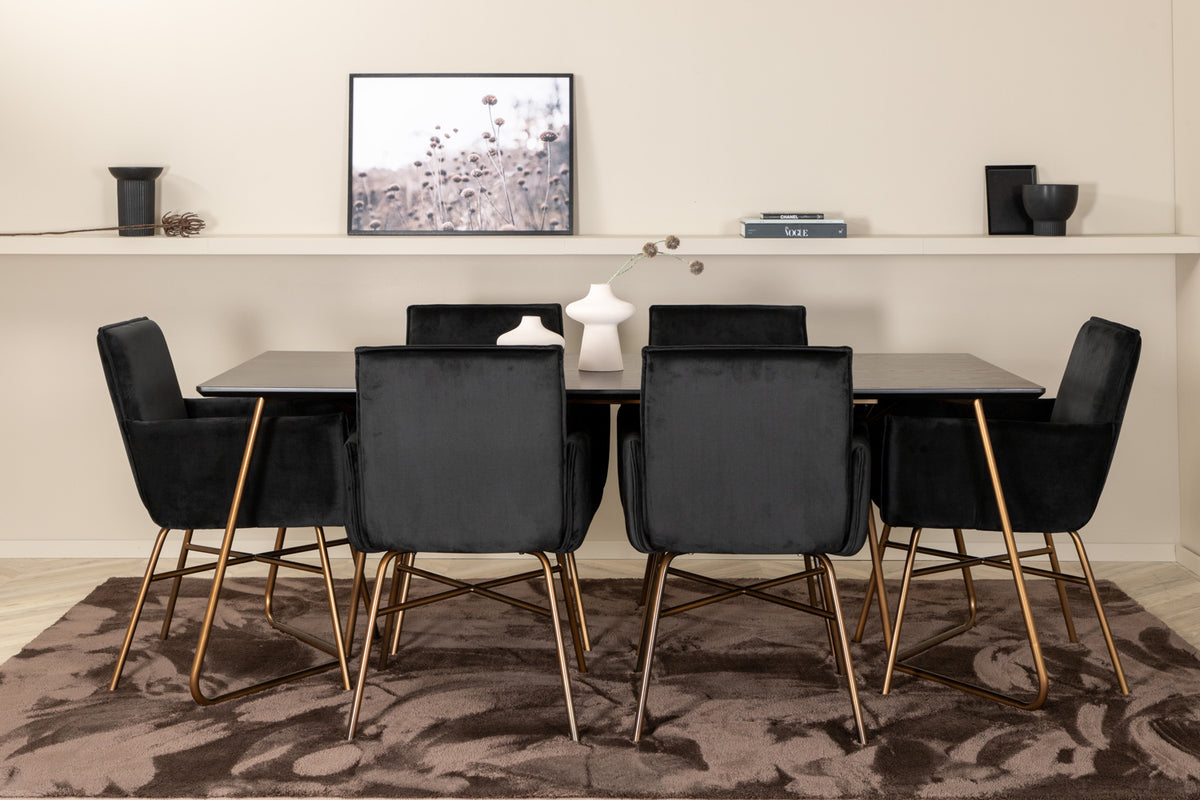 Rektangulära Matbord 75 x 190 x 90 Svart + Matstolar Svart