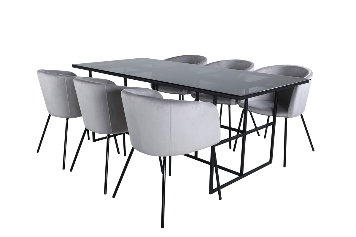 Matstolar Grå + Rektangulära Matbord 74 x 200 x 90 Svart - Flextools Est. 2010 | Sweden
