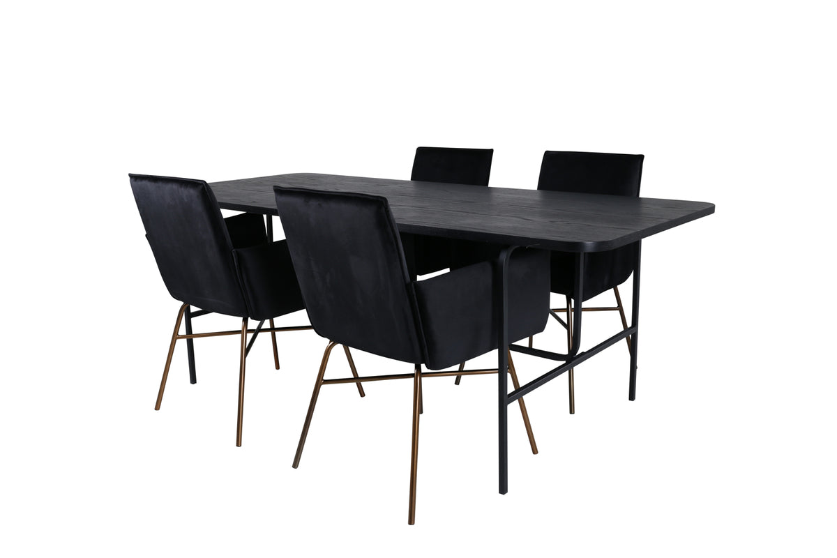 Matstolar Svart + Rektangulära Matbord 75 x 200 x 90 Svart - Flextools Est. 2010 | Sweden