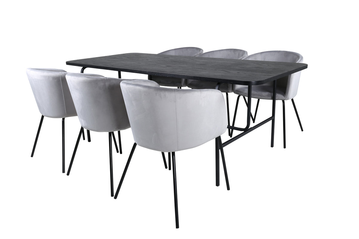 Matstolar Grå + Rektangulära Matbord 75 x 200 x 90 Svart
