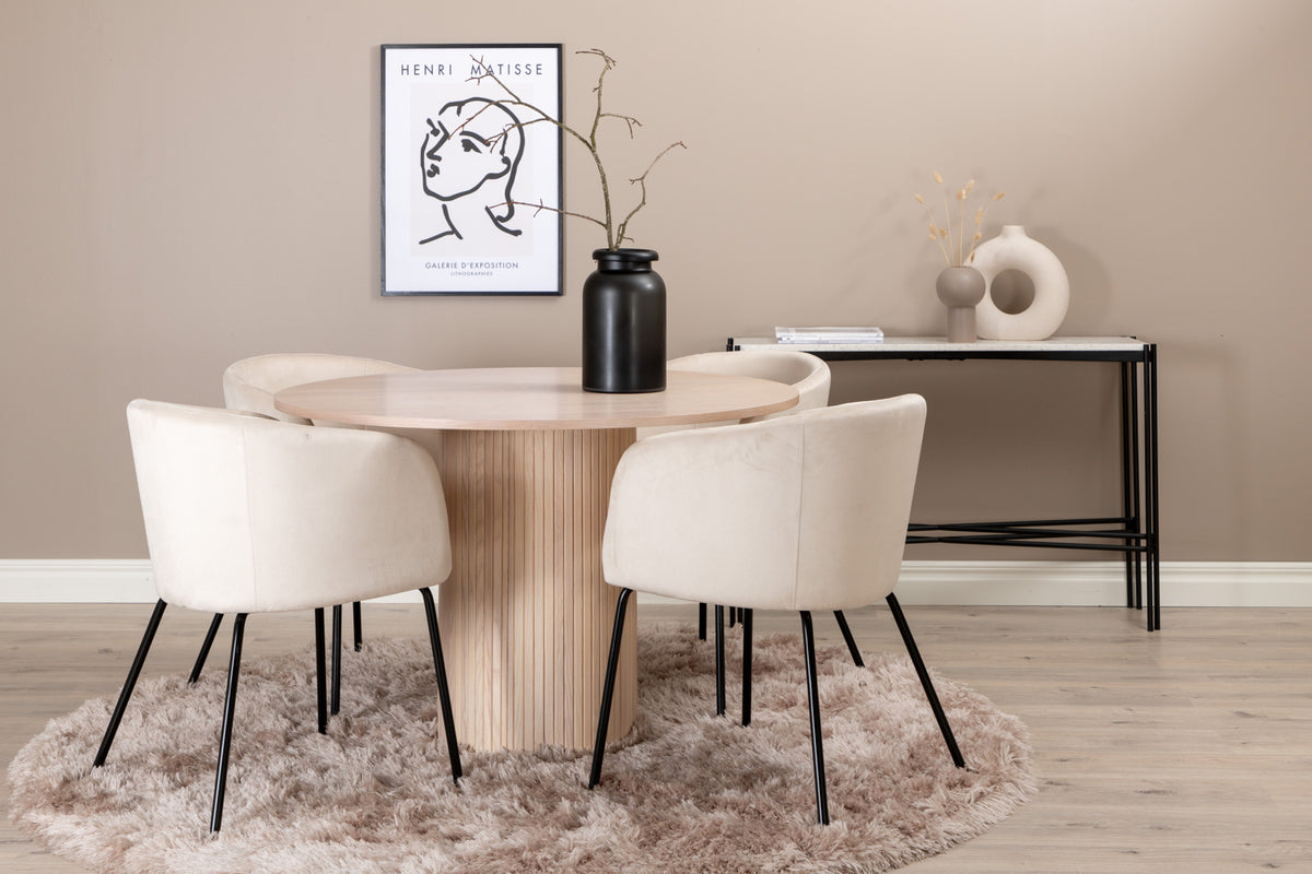 Matstolar Beige + Runda Matbord ø110 Vitputsad - Flextools Est. 2010 | Sweden