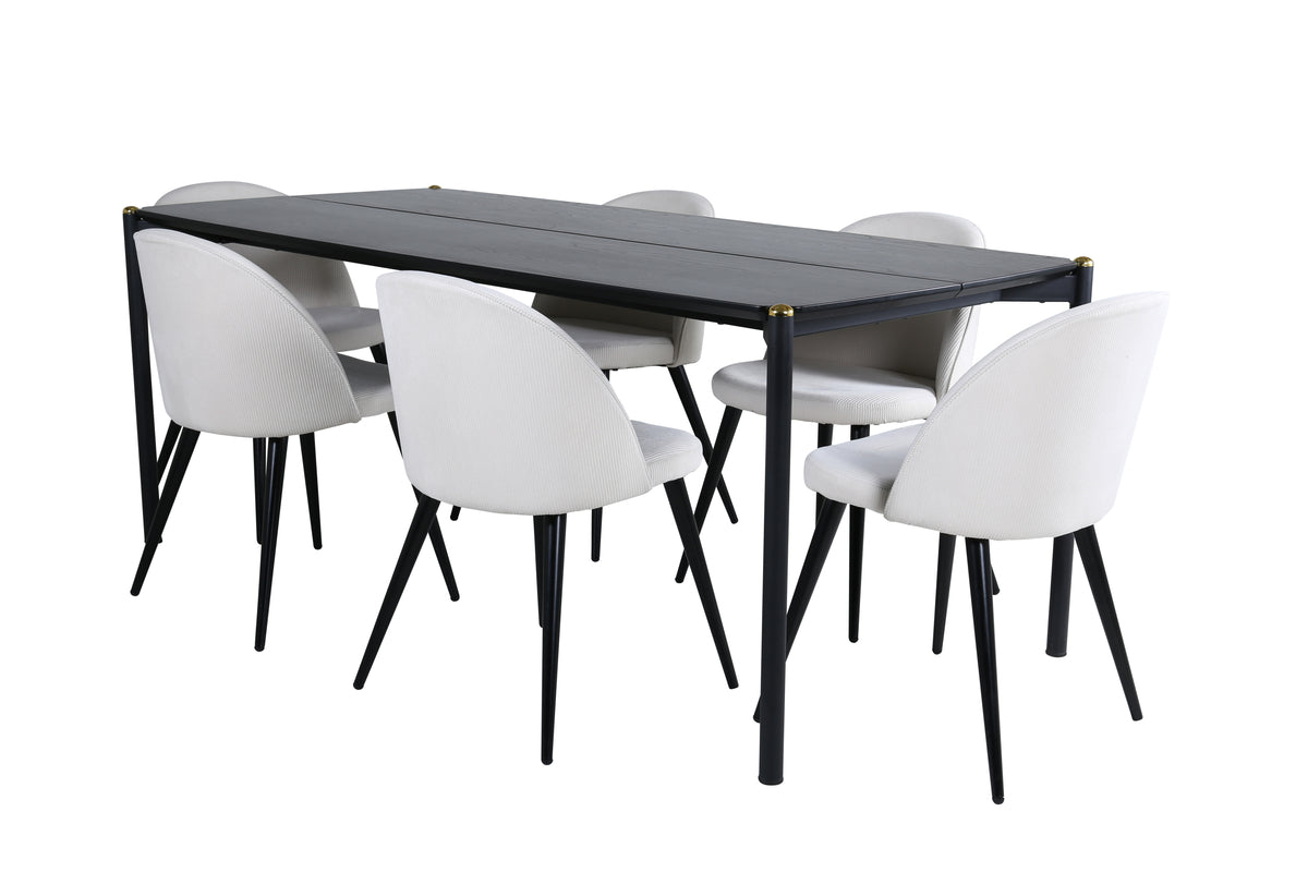 Rektangulära Matbord 75 x 190 x 90 Svart + Matstolar 2-pack Vit