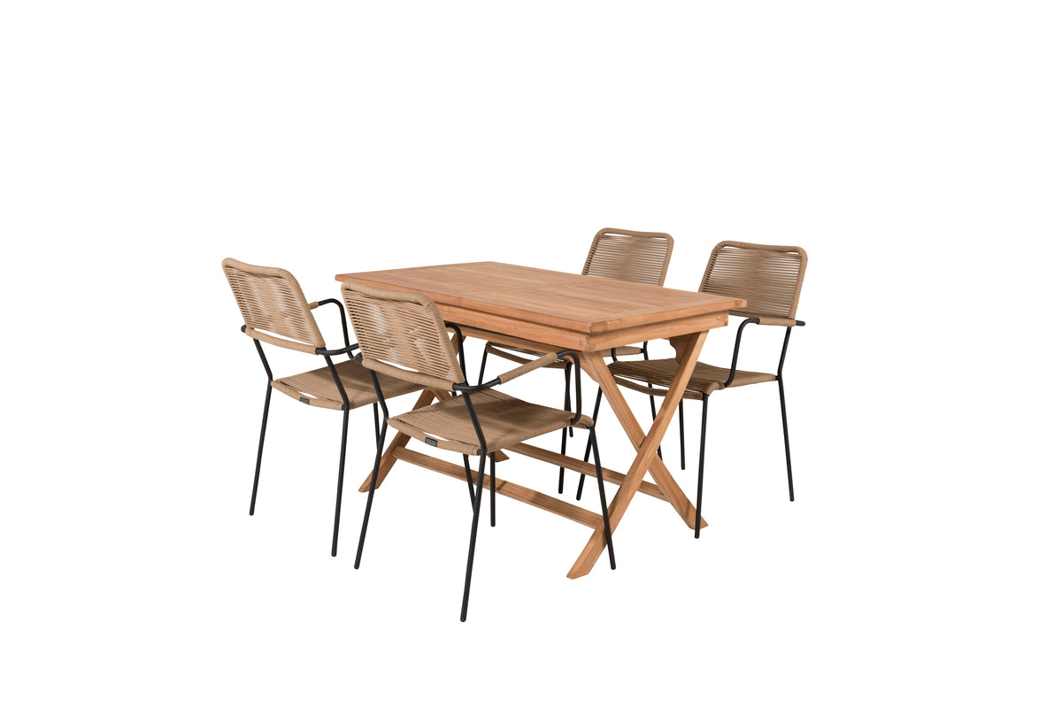 Rectangular Dining Table 70 x 120 Nature + Dining Chairs 2-pack Brown