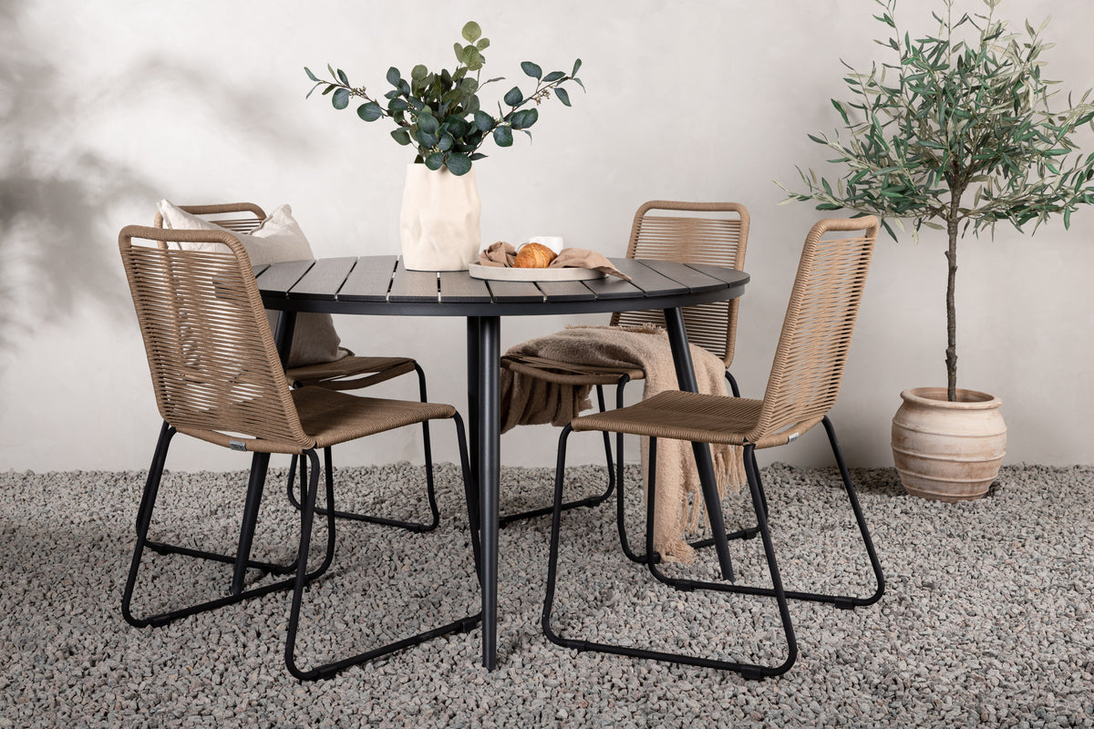 Round Dining Table ø120 Black + Dining Chairs 2-pack Brown