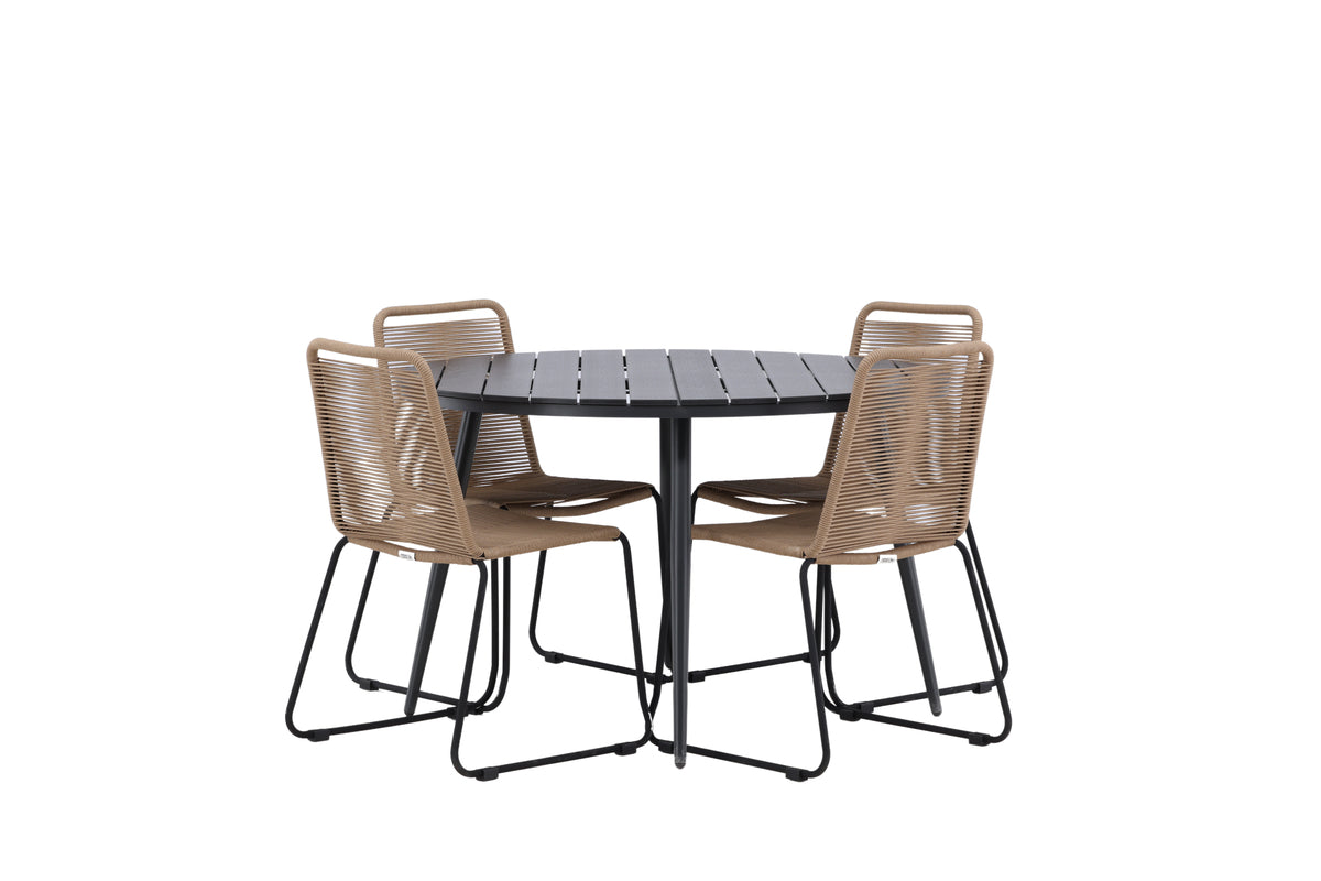 Round Dining Table ø120 Black + Dining Chairs 2-pack Brown