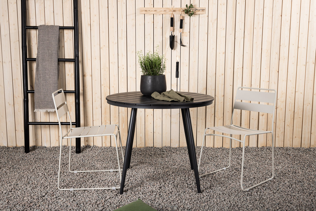 Round Dining Table ø90 Black + Dining Chairs 2-pack Beige