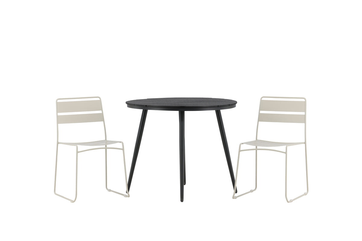 Round Dining Table ø90 Black + Dining Chairs 2-pack Beige