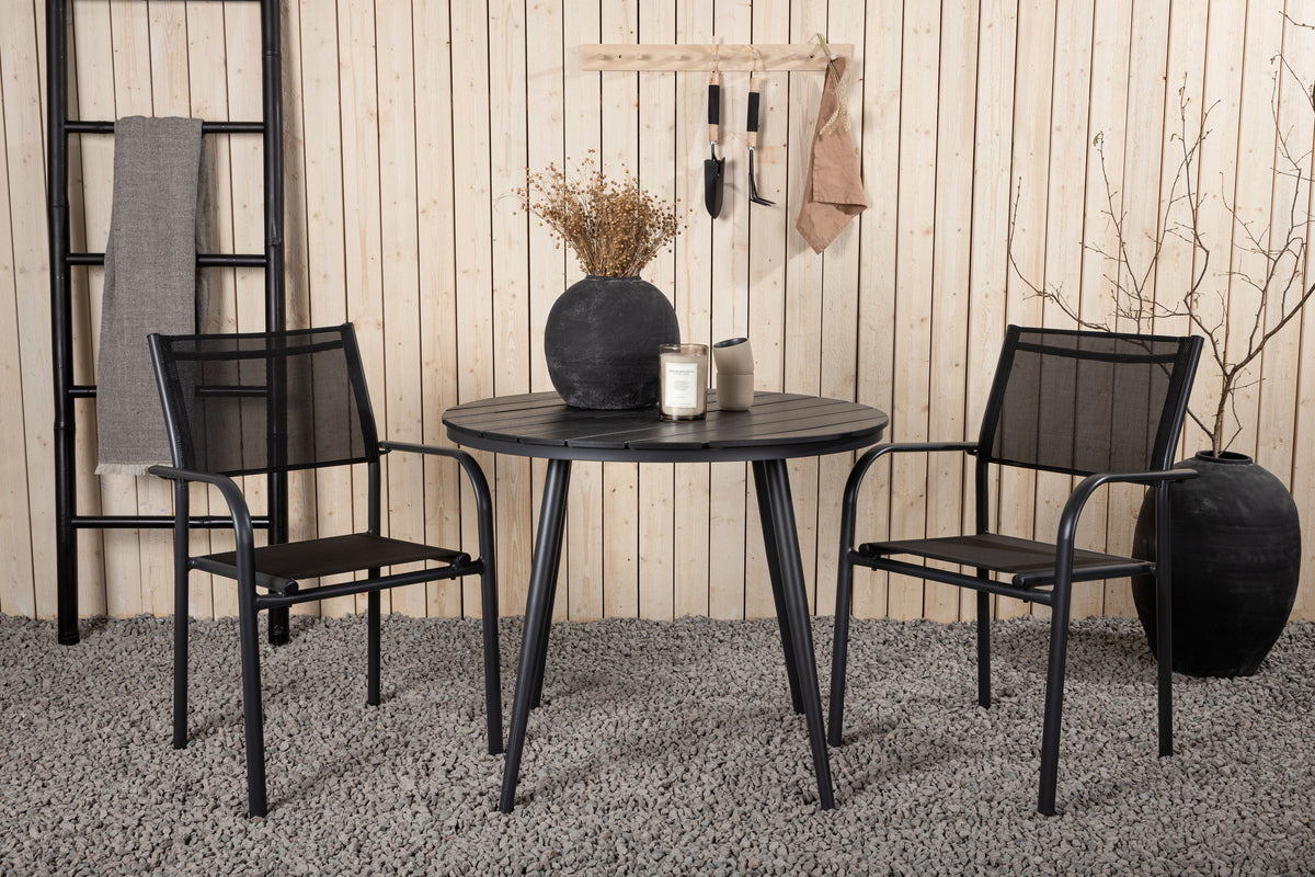 Round Dining Table ø90 Black + Dining Chairs 2-pack Black