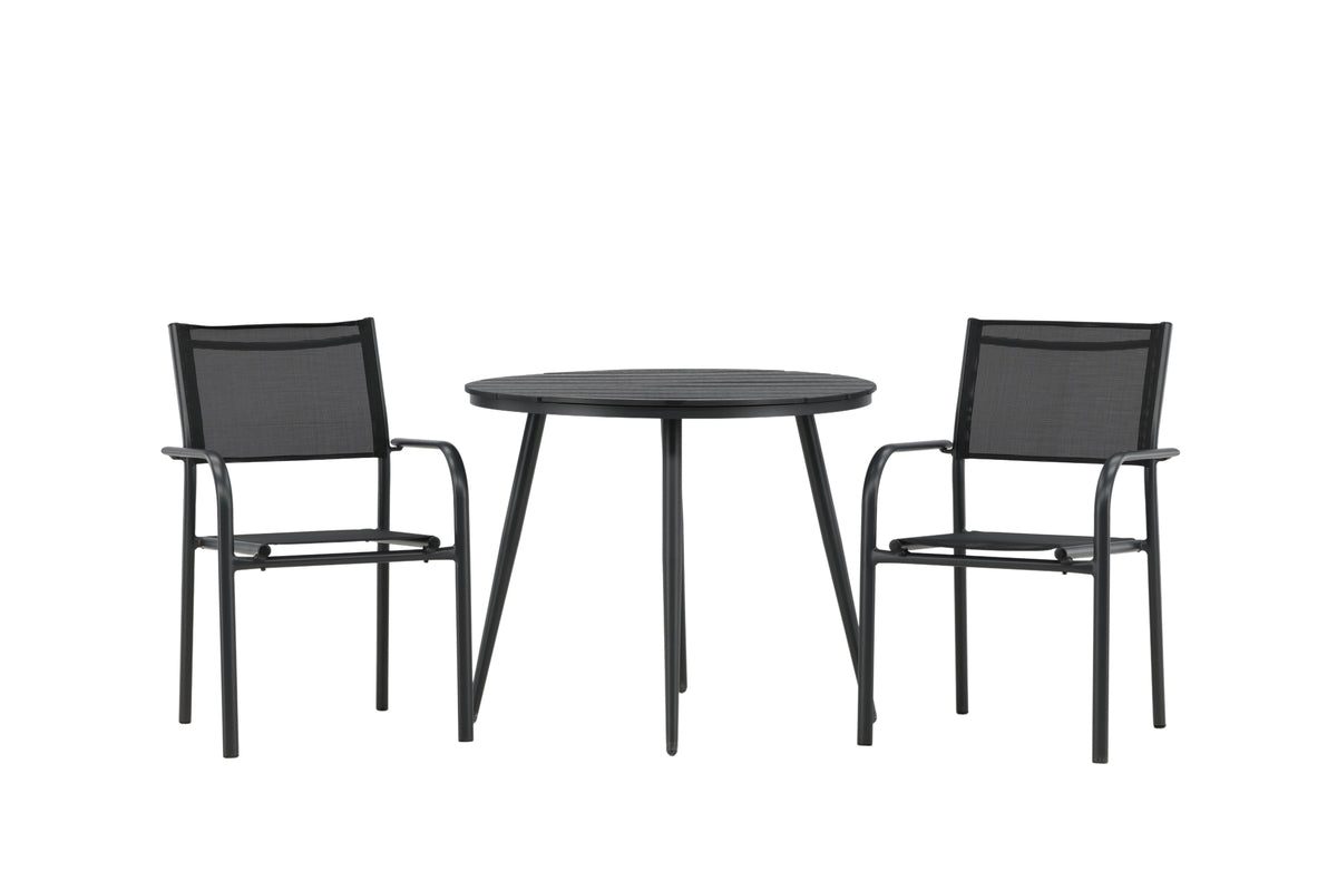 Round Dining Table ø90 Black + Dining Chairs 2-pack Black