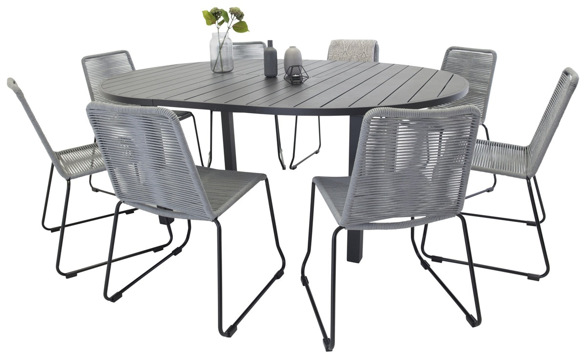 Round Dining Table ø140 Black + Dining Chairs 2-pack Grey