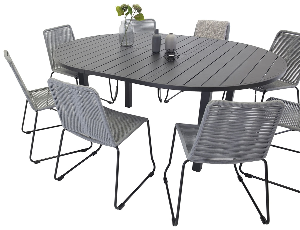 Round Dining Table ø140 Black + Dining Chairs 2-pack Grey