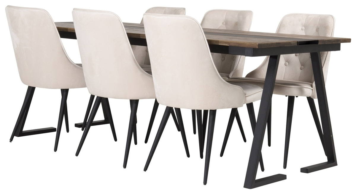 Rektangulära Matbord 75 x 200 x 90 Svart + Matstolar 2-pack Beige - Flextools Est. 2010 | Sweden