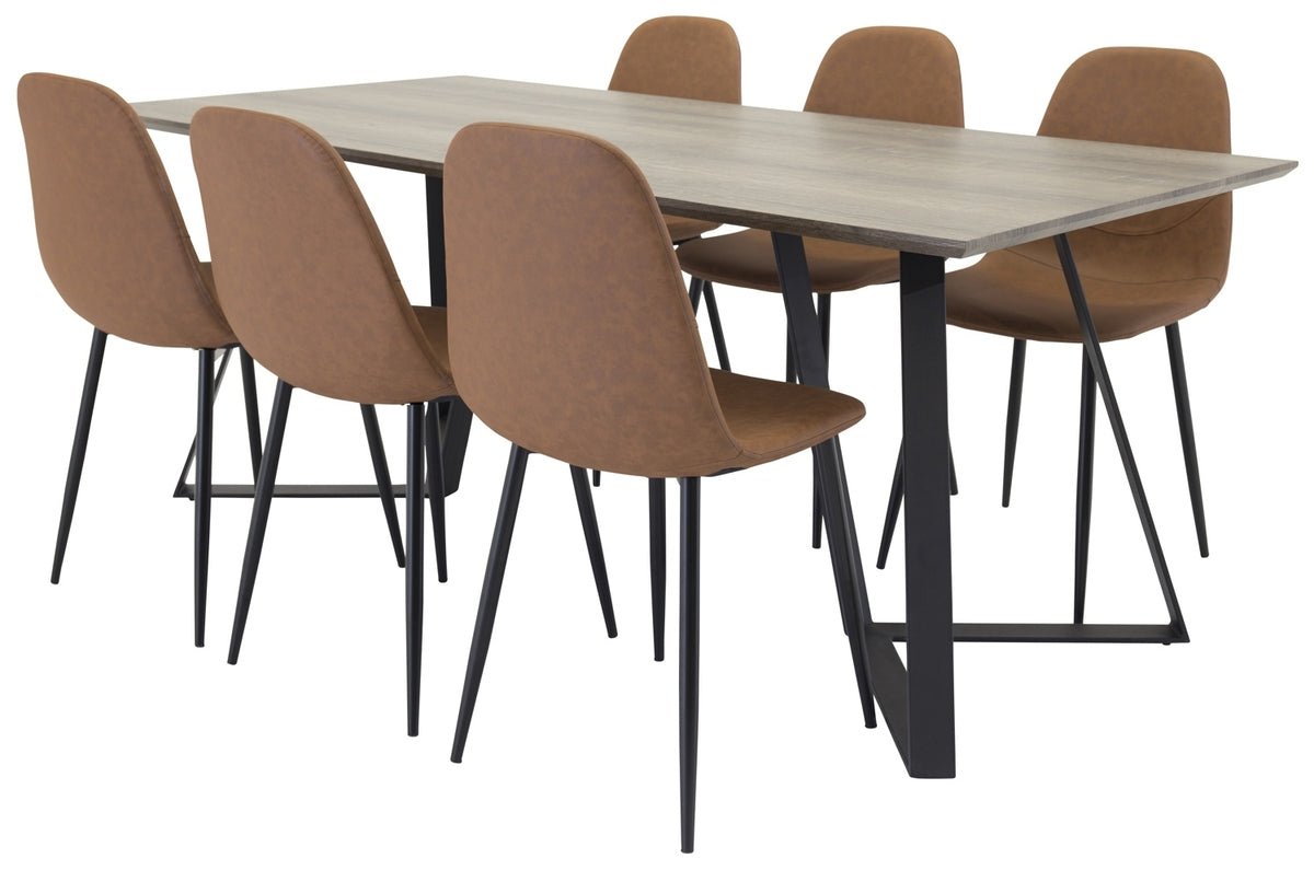 Matstolar 2-pack Brun + Rektangulära Matbord 180 x 75 x 90 Natur - Flextools Est. 2010 | Sweden