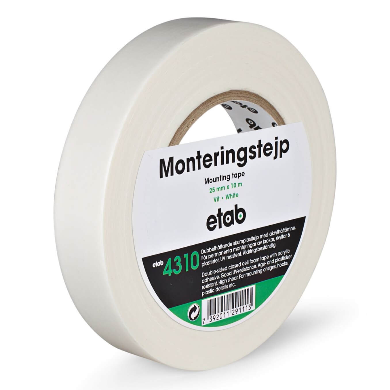 Monteringstejp 25mm x 10m Vit 48st/fp