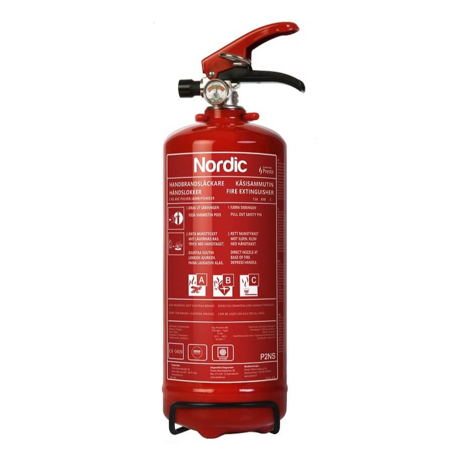 Pohjoismainen sammutusjauhe P2NS. Sisältää ajoneuvon seisontatuoli.