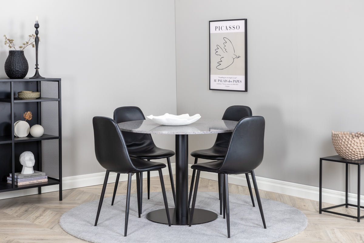 Round Dining Table ø106 Grey + Dining Chairs 2-pack Black